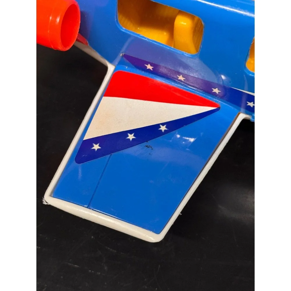 Vintage Processed Plastic Co Blue Stars & Stripes Toy Airplane Jet Made in USA